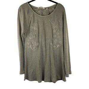 Soft Surroundings Gray Embroidered‎ Rib Sweater Tunic Top Size S